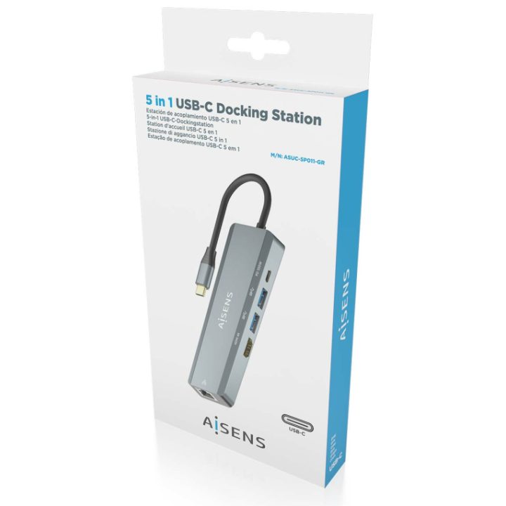 AISENS USB-C Dock 5 em 1, USB-C para 1xHDMI, 1xRJ45, 2xUSB, 1xPD…