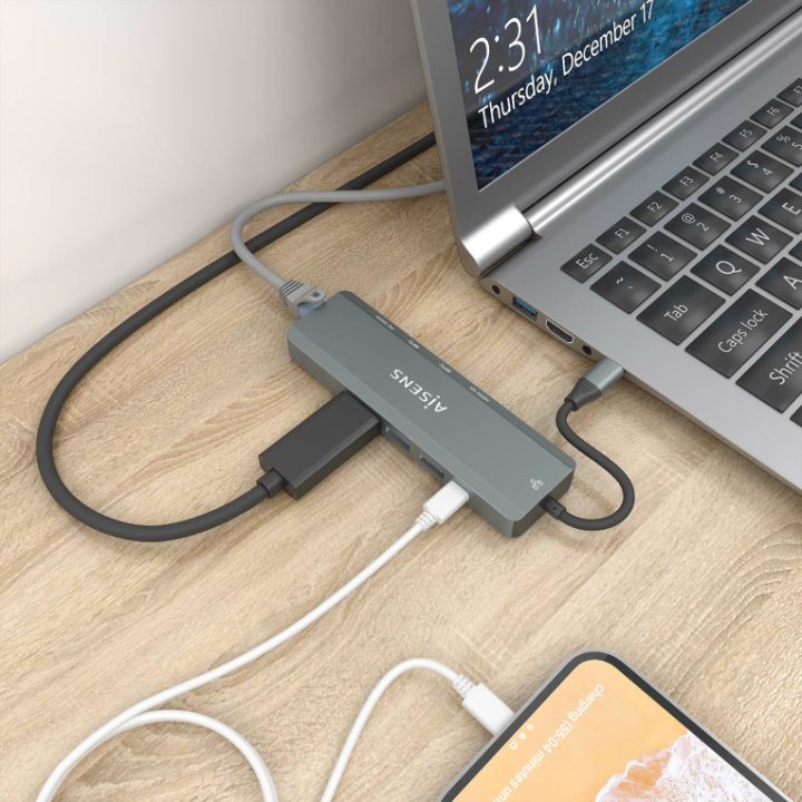 AISENS USB-C Dock 5 em 1, USB-C para 1xHDMI, 1xRJ45, 2xUSB, 1xPD…
