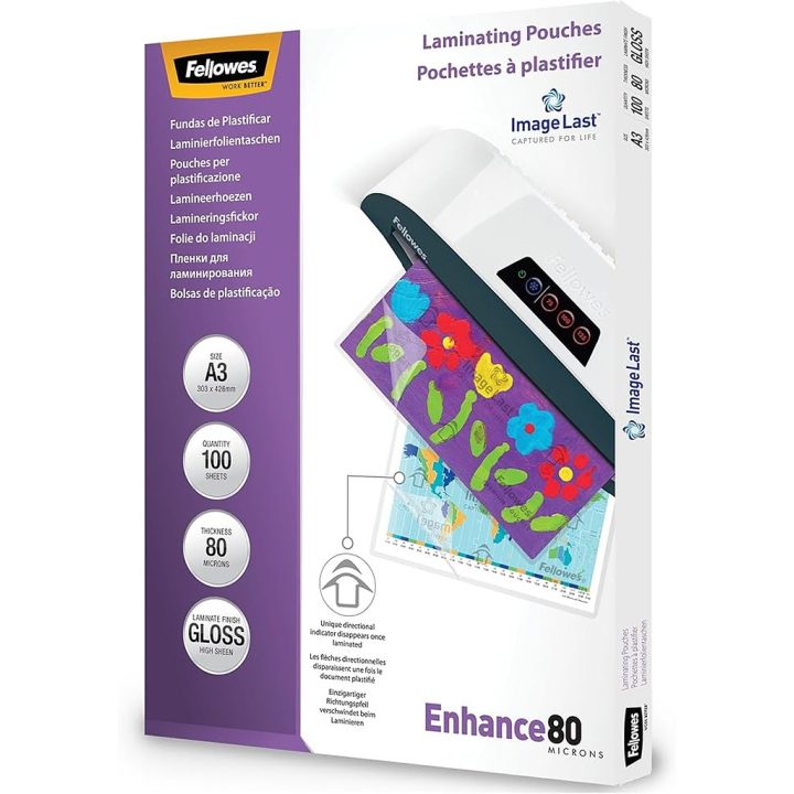 Pack 500 capas de plastificação 80 mícrons brilho A3 (303x426 mm)…