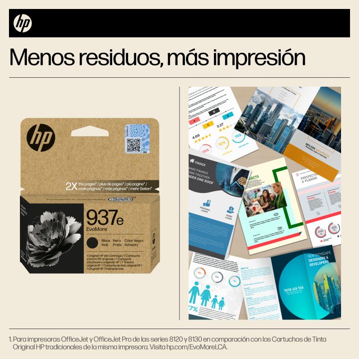 HP Cartucho de Tinta Original EvoMore 937e preto