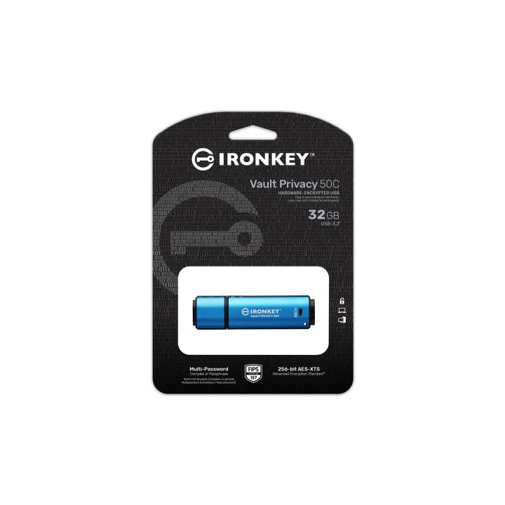 Kingston Technology IronKey 32GB USB-C Vault Privacy 50C AES-256…