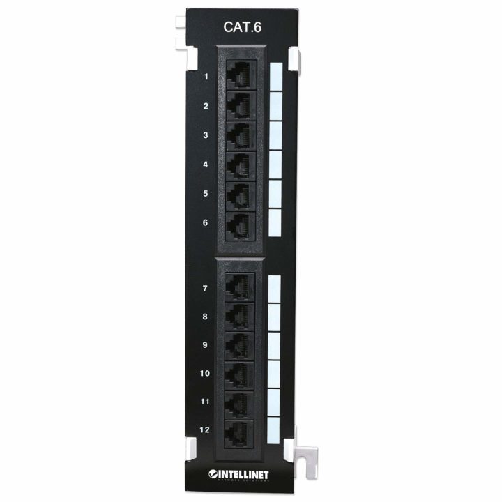 Intellinet Patch Panel, Cat6, Wall-Mount, UTP, 12 Ports, Black