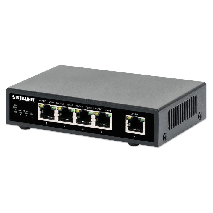 Intellinet Gigabit Ethernet PoE+ Network Switch, 5 Ports, 4 PoE PSE…