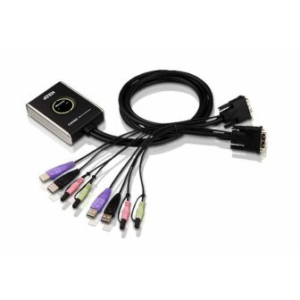 ATEN 2-Port DVI/Audio USB Cable-Style KVM Switch with Remote Port…