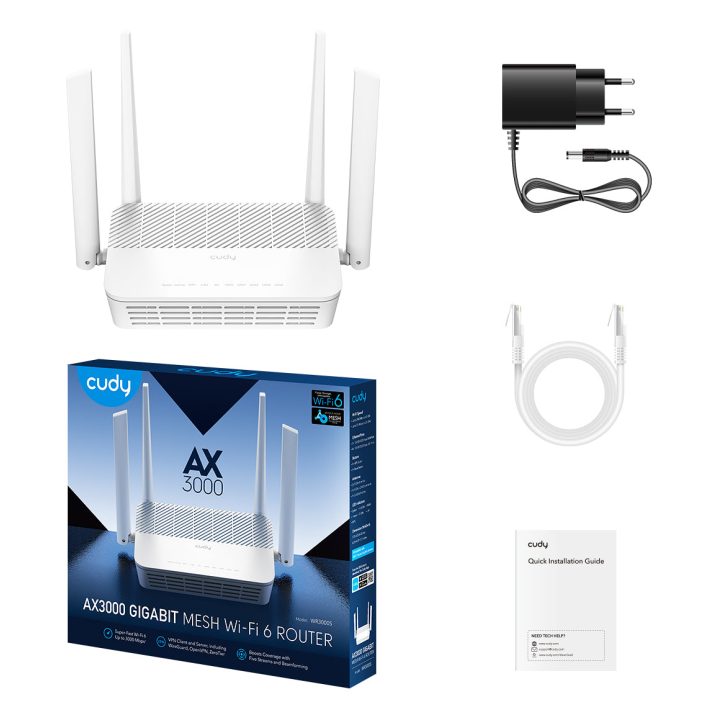 Cudy AX3000 router inalámbrico Gigabit Ethernet Doble banda (2,4 GHz…