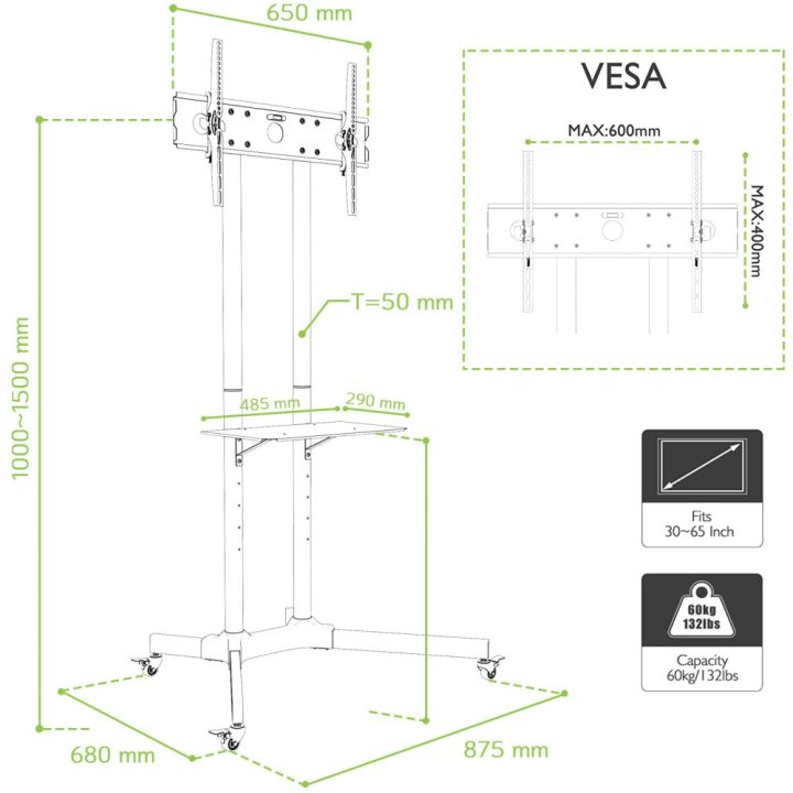 Techly ICA-TR6 65" TV Mount Black