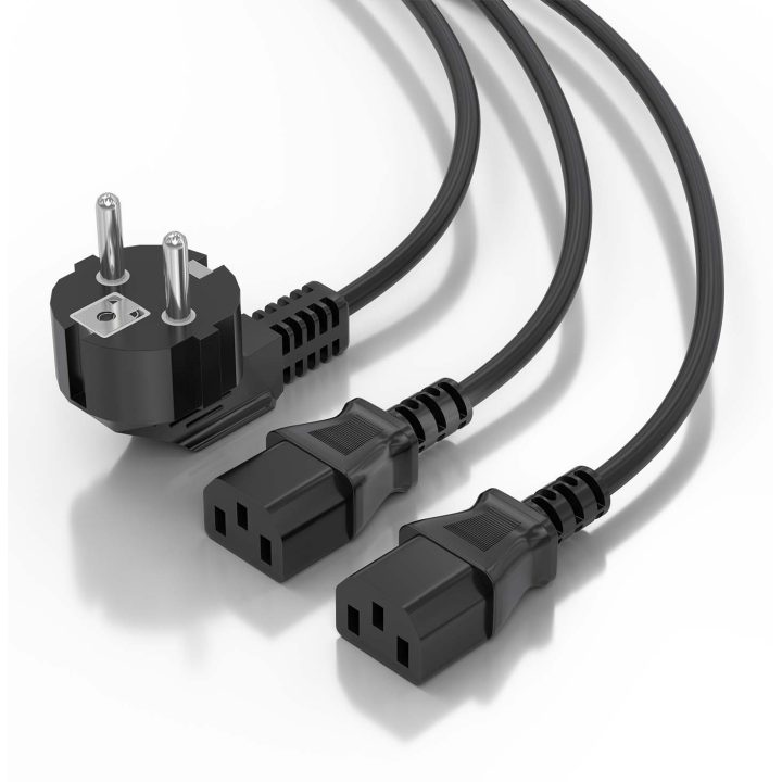 AISENS CPU Power Cable, CEE7/M-2xC13/H, Black, 1.8M