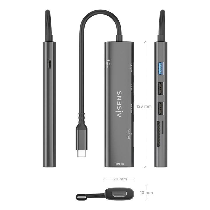 AISENS USB-C Dock 7 em 1, USB-C A, 1x HDMI, 2x USB-A USB2.0, 1x USB-A…