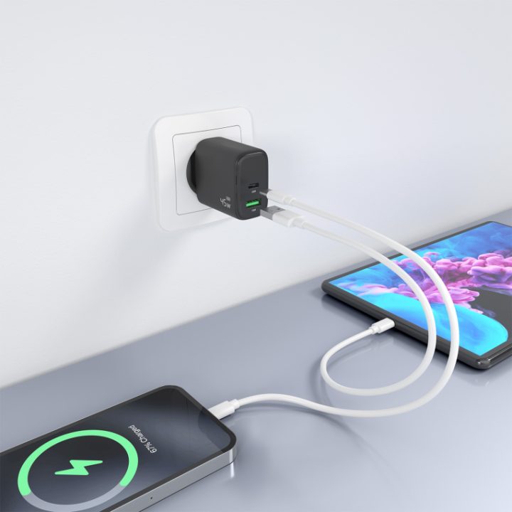 AISENS GaN Charger 45W, 1xUSB-C PD3.0 QC4.0, 1xUSB-A QC3.0, White