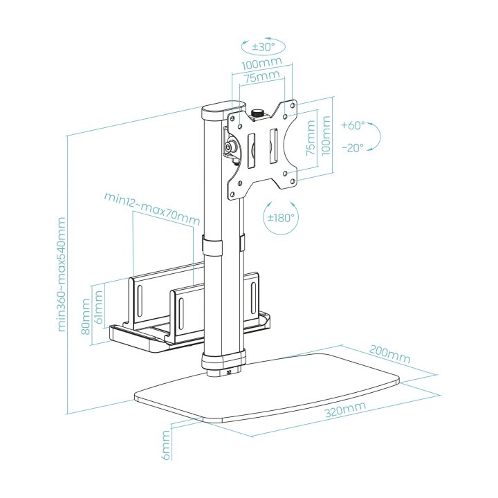 TooQ Desktop Monitor Stand 17"-27" with Integrated Lightweight CPU…