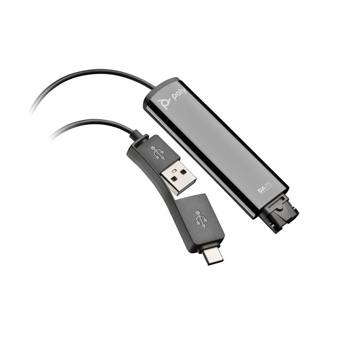 HP Poly Adaptador preto Poly DA75 USB para QD compatível com TAA