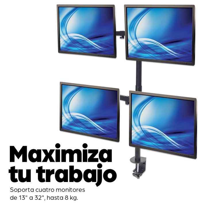 Suporte de secretária Manhattan para 4 monitores, ecrãs 10"–27", base…