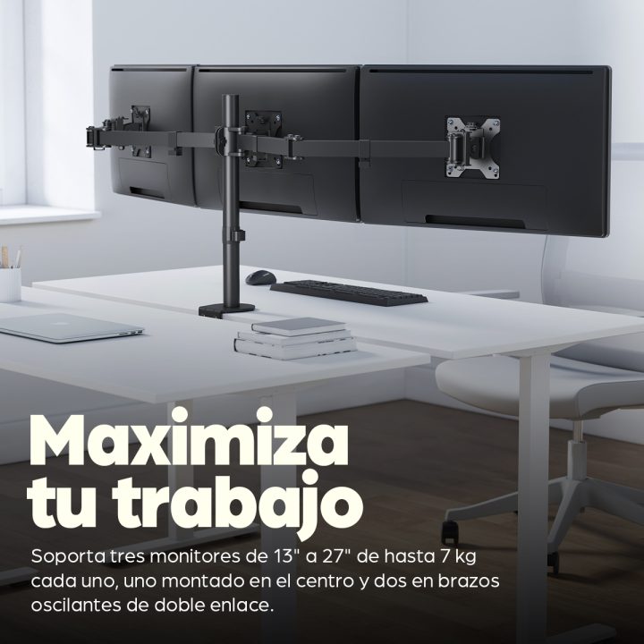 Suporte de secretária triplo Manhattan para 3 monitores, ecrãs…