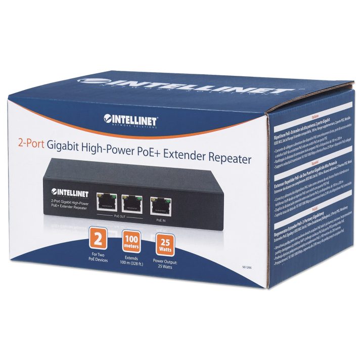 Intellinet High Power 2-Port Gigabit PoE+ Repeater/Extender, IEEE…