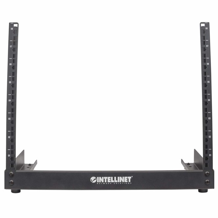 Baia de rede aberta Intellinet 19" de secretária, 8U, preta, em kit
