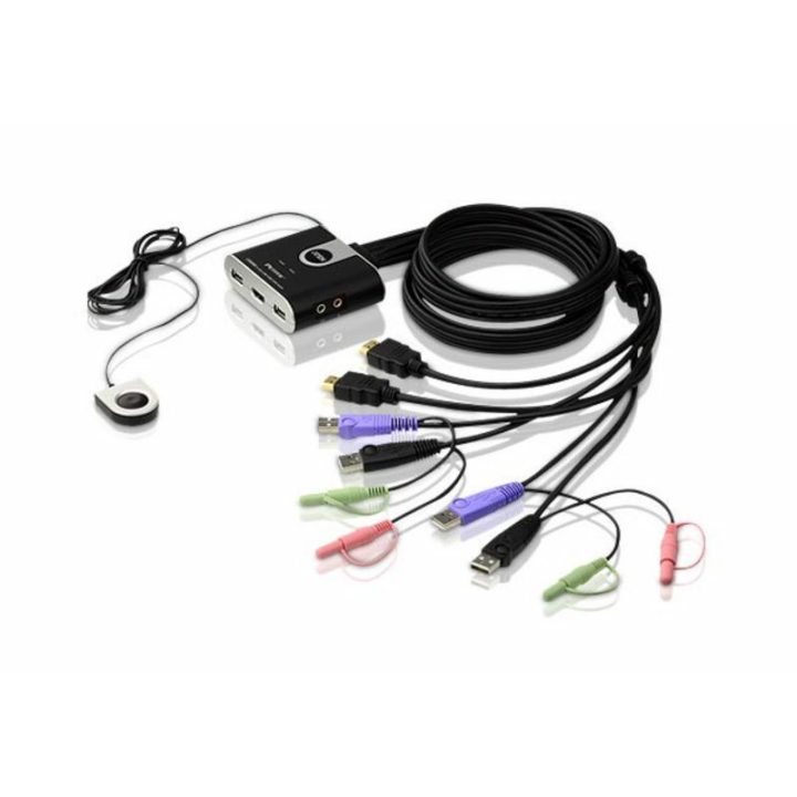 ATEN 2-Port HDMI/Audio USB Cable-Style KVM Switch with Remote Port…