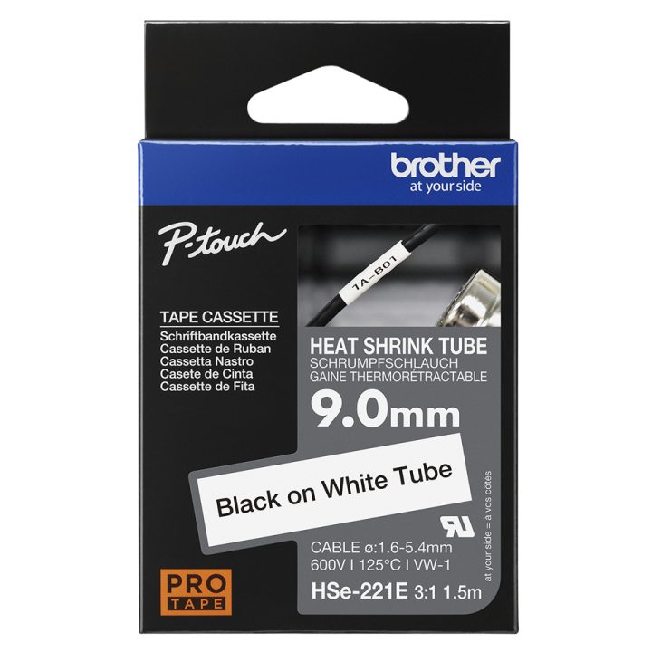 Brother HSE-221E Label Printer Tape Black on White