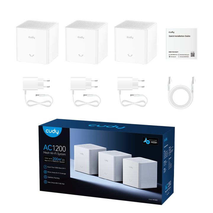 Cudy AC1200 Mesh Wi-Fi System, M1200 2.0, 3-Pack Dual Band (2.4 GHz /…
