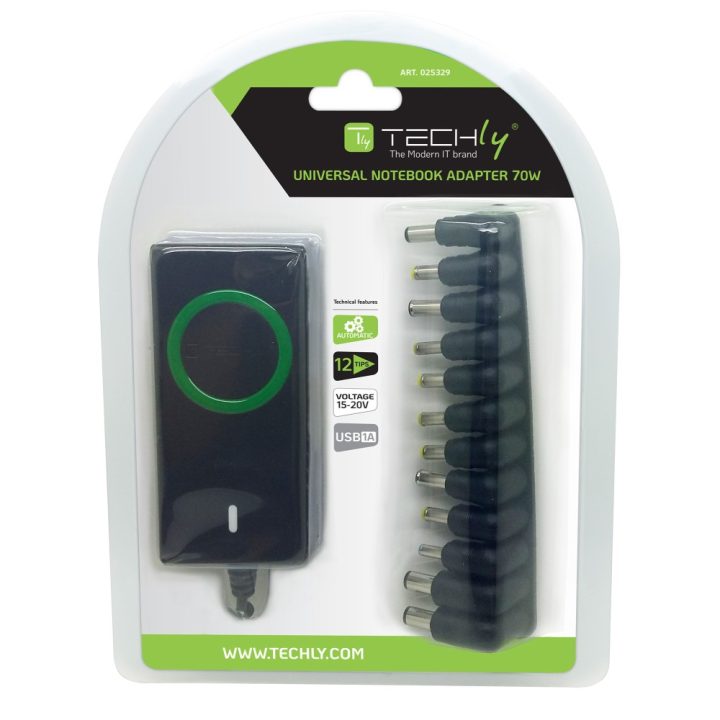 Techly IPW-NTS70WTY Universal 70 W Power Adapter and Inverter Black