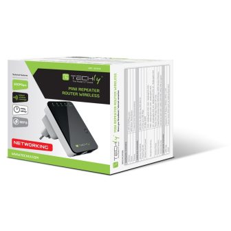 Techly I-WL-REPEATER2 router inalámbrico Ethernet rápido Negro, Blanco