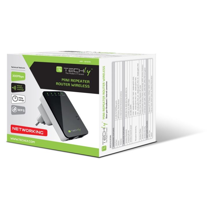 Techly I-WL-REPEATER2 Fast Ethernet Wireless Router Black, White