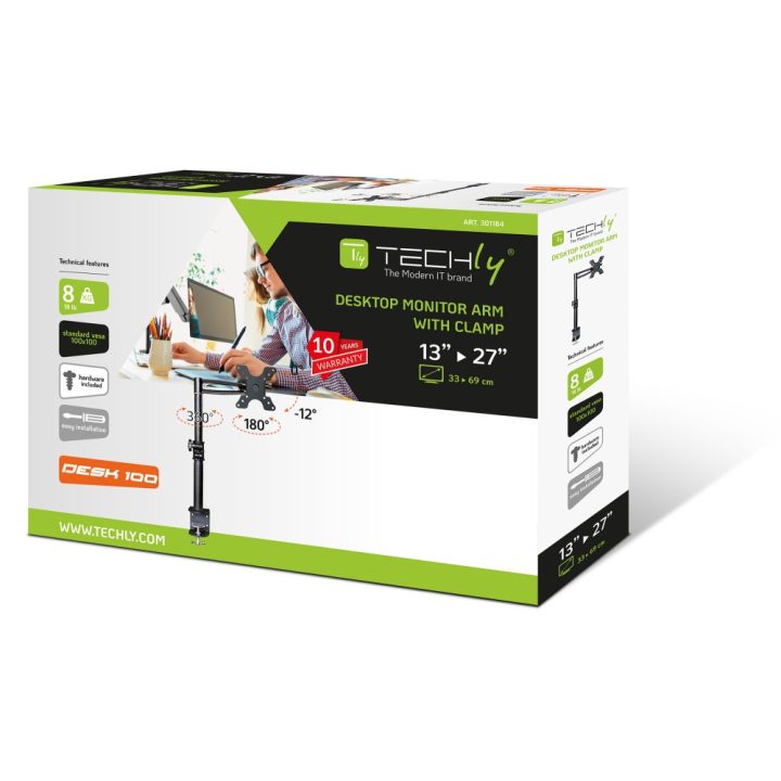 Techly ICA-LCD 501BK soporte para monitor 27" Escritorio Negro