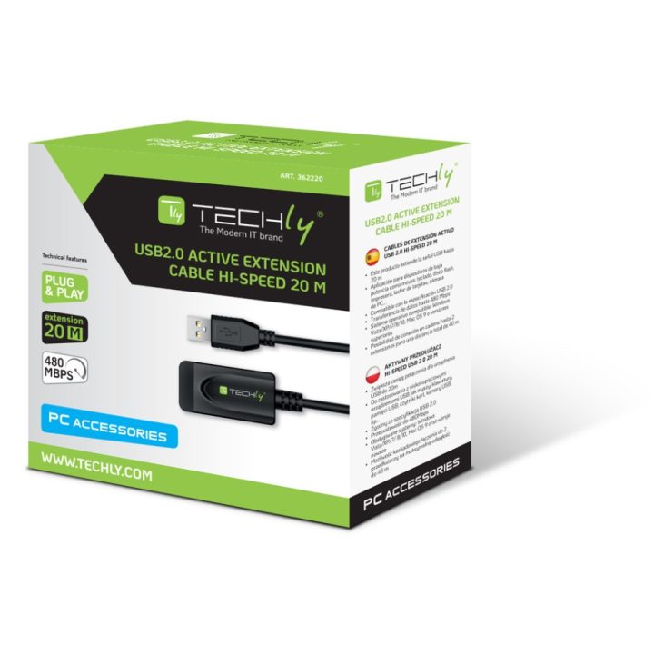 Techly IUSB-REP220TY3 cabo USB USB 2.0 20 m USB A 0,48 Gbit/s Preto