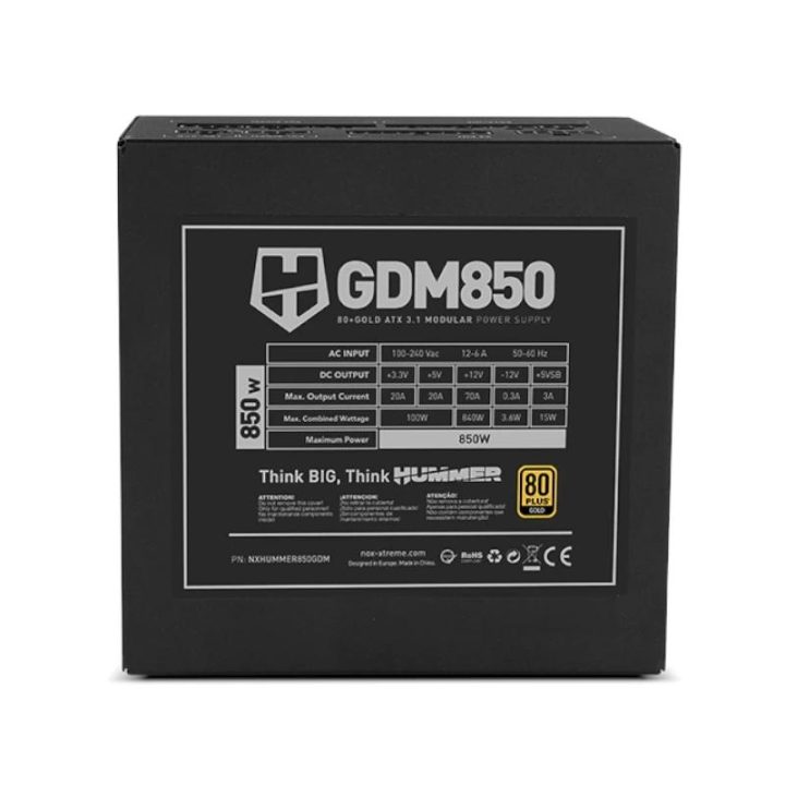 NOX HUMMER GDM850W Fonte modular ATX3.1 80+GOLD (NXHUMMER850GDM)
