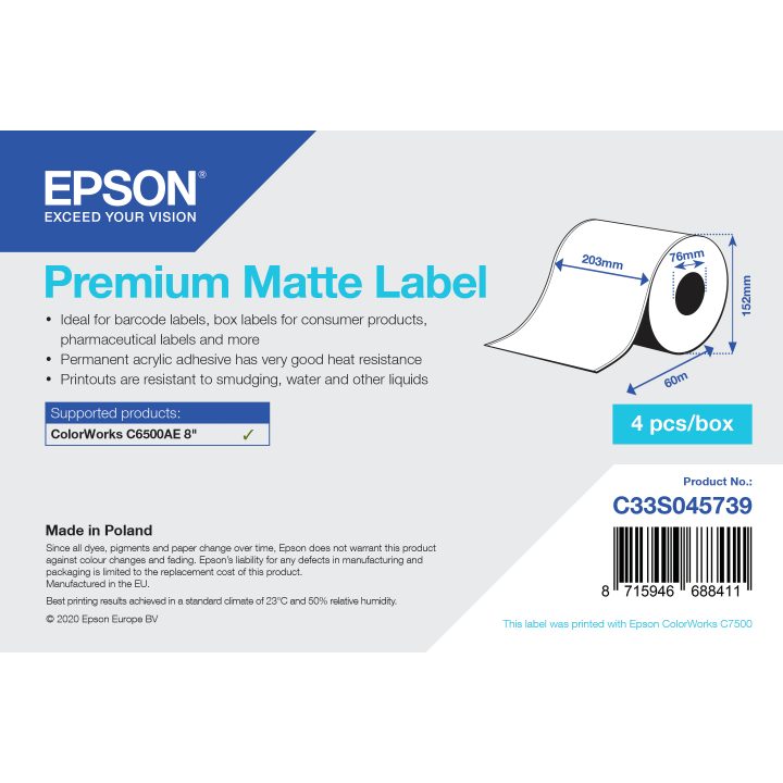 Epson Premium Matte Label - Rolo contínuo: 203mm x 60m