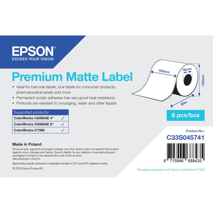 Epson Premium Matte Label - Continuous Roll: 102mm x 60m