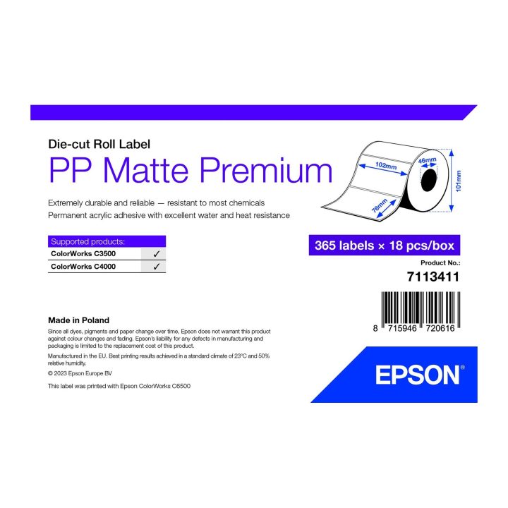 Epson 7113411 Printer Label White Self-Adhesive Printer Label