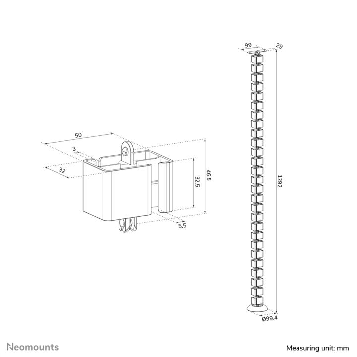 Neomounts ADS06-130BL Cable Spine Organizer - Screw Mount - Universal