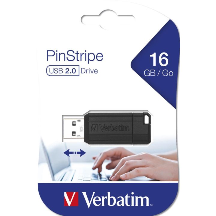 Verbatim Pinstripe USB 2.0 Flash Drive 16GB Black (49063)
