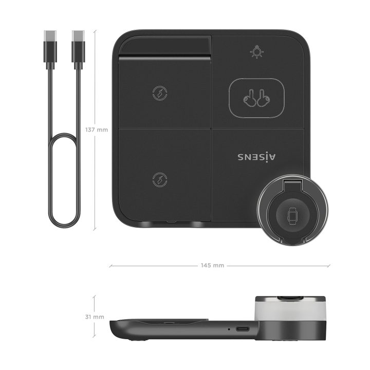 AISENS Cargador Inalambrico USB-C 4 en 1 De 15W Para Movil, Apple…
