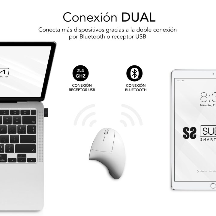 Subblim Glide Vertical Ergo Wireless Mouse White (SUBMO-EDGVW02)