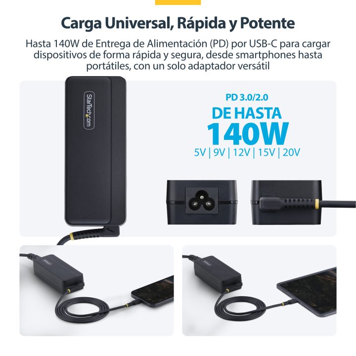 StarTech.com 140W GaN USB-C Laptop Charger - 1.2m Integrated Cable -…
