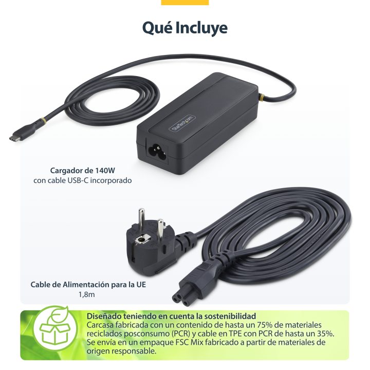 StarTech.com 140W GaN USB-C Laptop Charger - 1.2m Integrated Cable -…