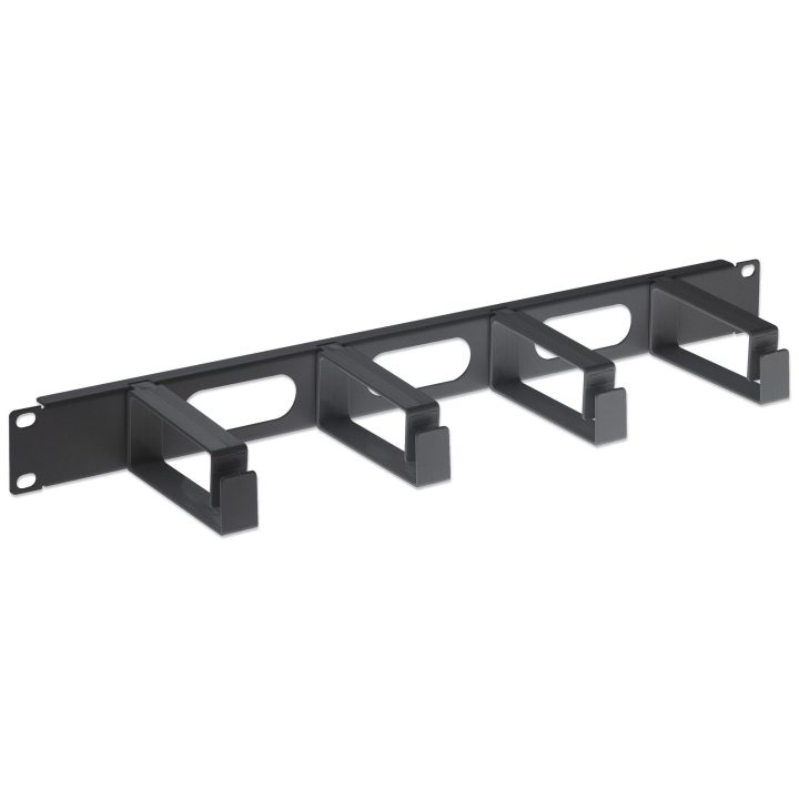 Intellinet 19" 1U Cable Management Panel, 4 Long Plastic Rings, Black