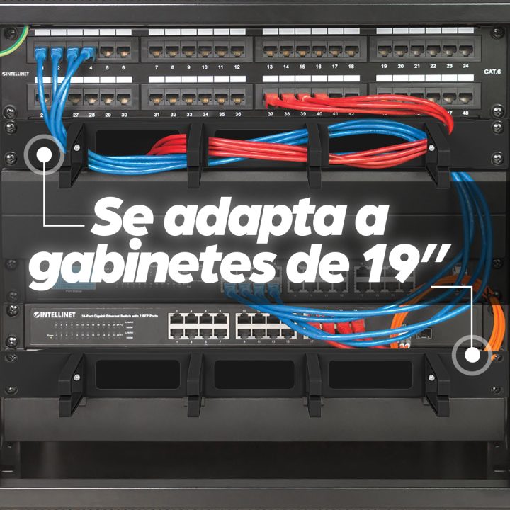 Intellinet Panneau de gestion des câbles 19", 1U, 4 anneaux…