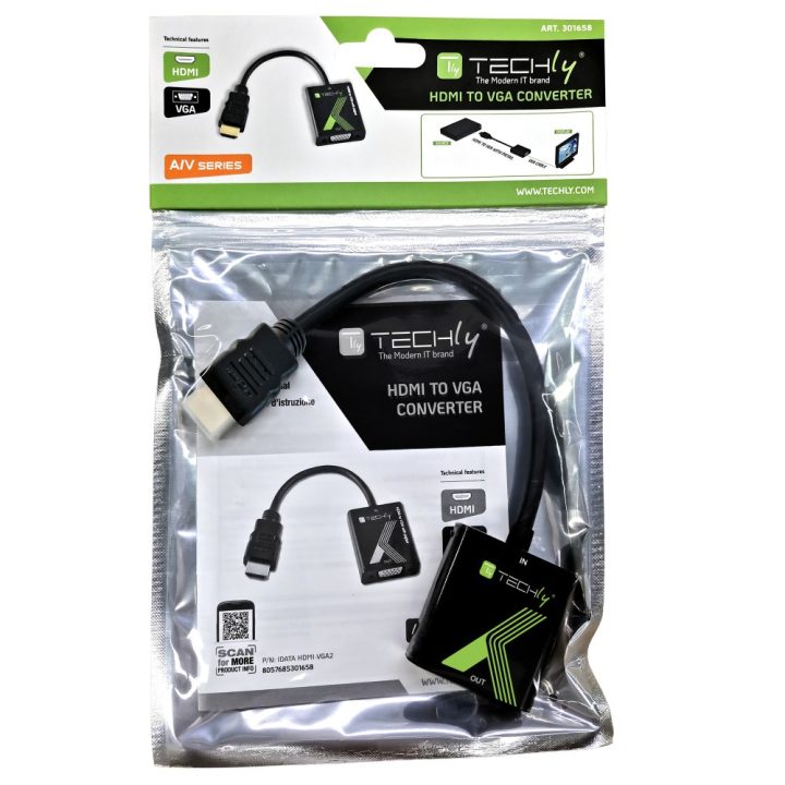 Techly IDATA HDMI-VGA2 VGA (D-Sub) Video Cable Adapter Black