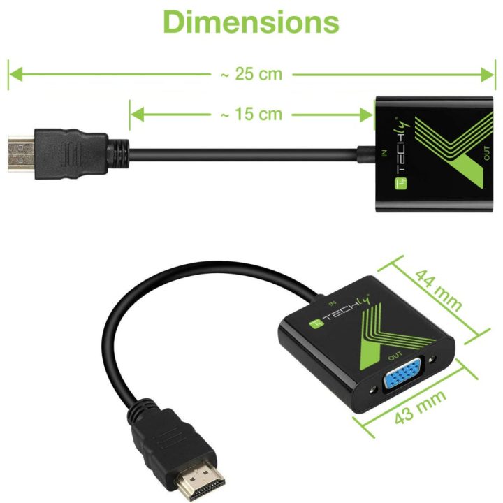 Techly IDATA HDMI-VGA2 adaptador de cabo de vídeo VGA (D-Sub) Preto
