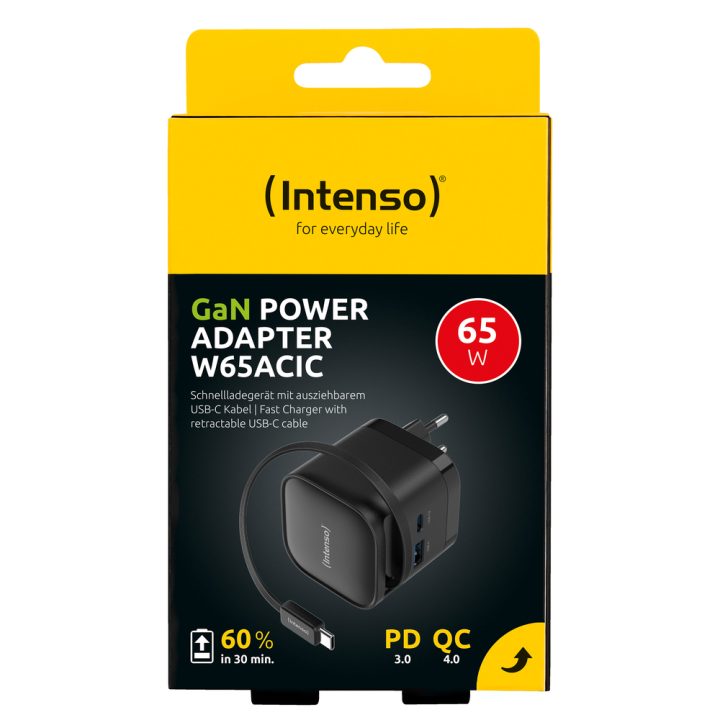 Carregador de parede Intenso 65W GaN W65ACIC retrátil preto (7806520)