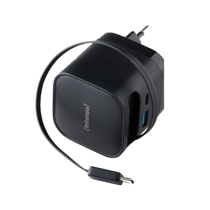 Cargador de pared Intenso 65W GaN W65ACIC retractil negro (7806520)