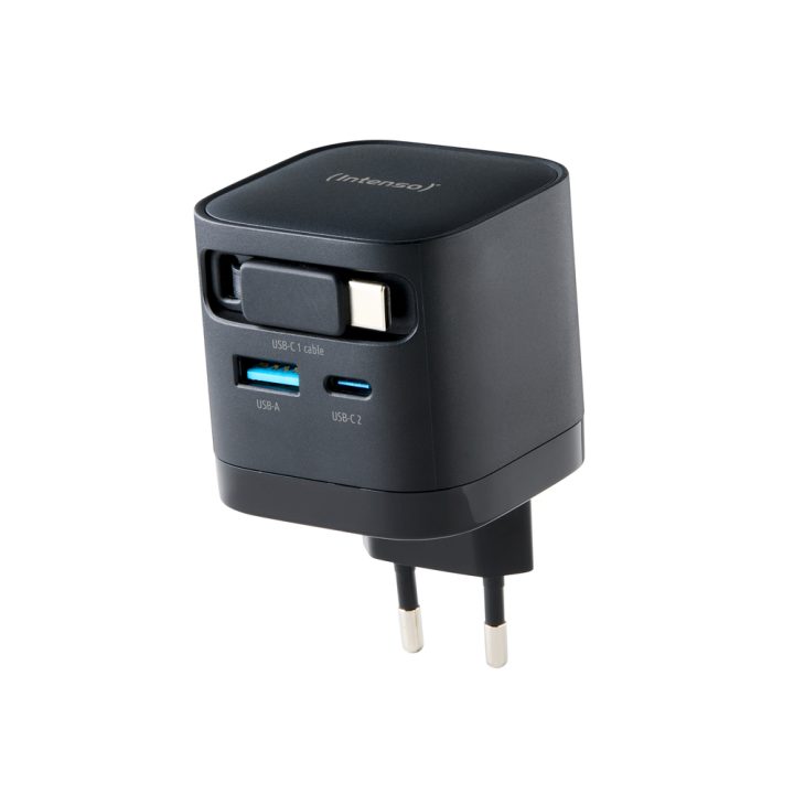 Cargador de pared Intenso 65W GaN W65ACIC retractil negro (7806520)