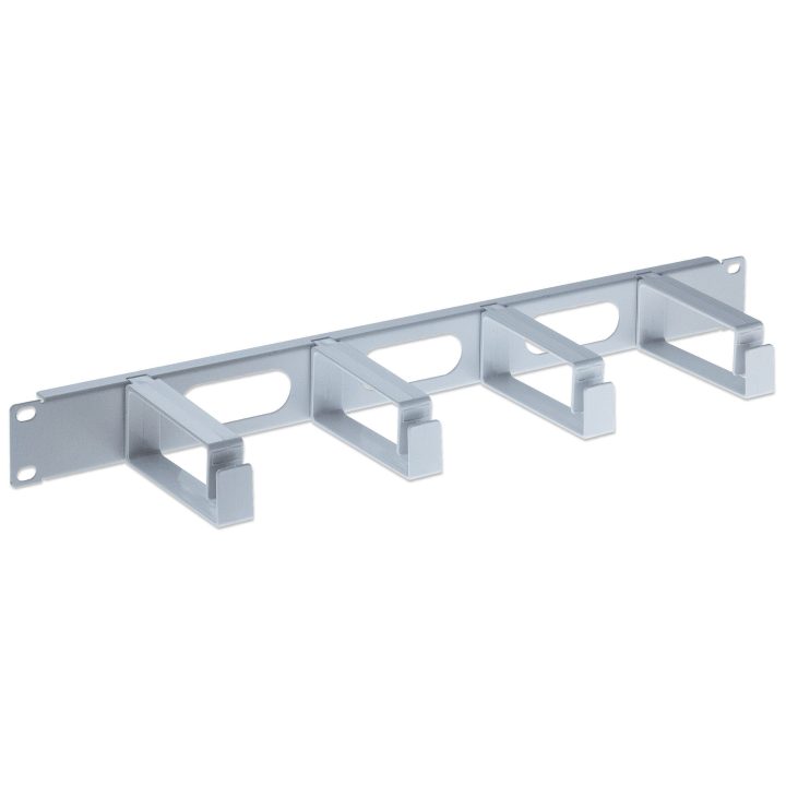 Intellinet 19" 1U Cable Management Panel, 4 Long Plastic Rings, Gray