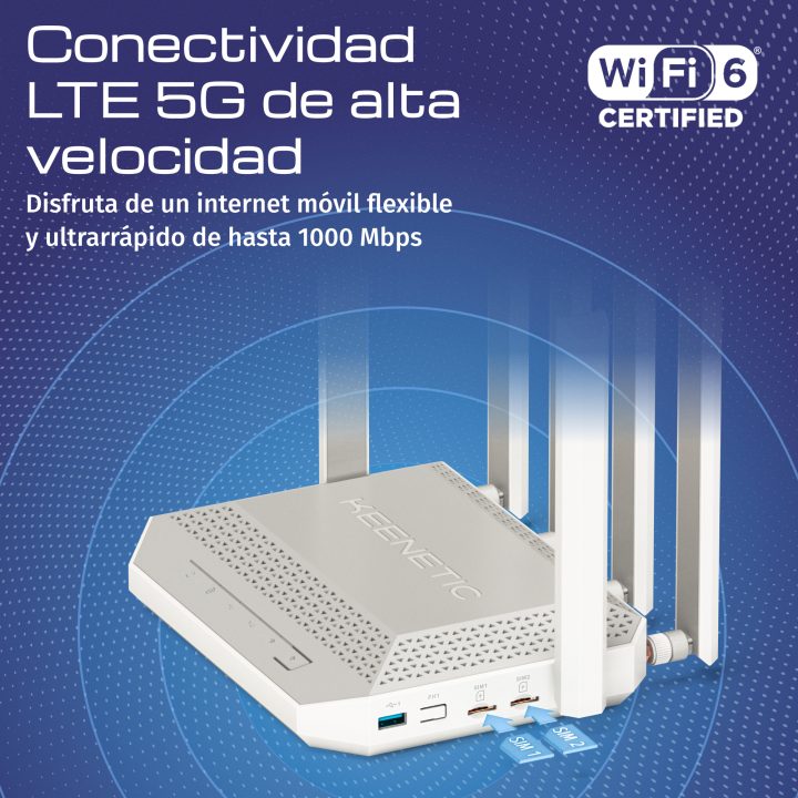 Keenetic Hero 5G (KN-4110) Router 5G AX3000 Wi-Fi 6 Mesh com 2…