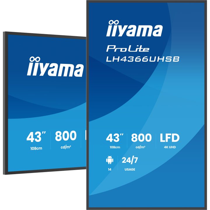 iiyama LH4366UHSB-B1AG ecrã de sinalização Ecrã plano para…