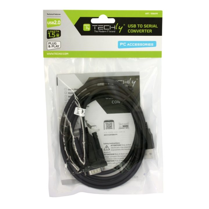 Techly IDATA USB2-SER-1A cable de serie Negro 1,5 m USB tipo A DB-9