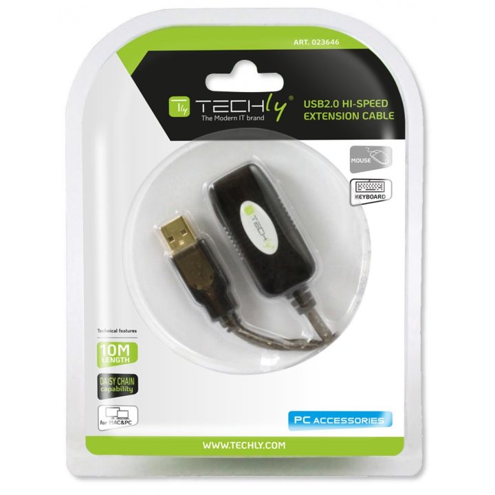 Techly IUSB-REP10TY cabo USB USB 2.0 10 m USB A 0,48 Gbit/s Preto