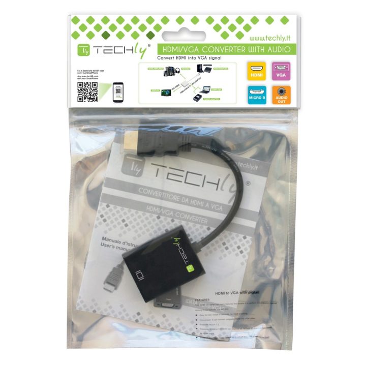 Techly HDMI - VGA+3.5mm+Micro USB B M/F 0.15 m Black